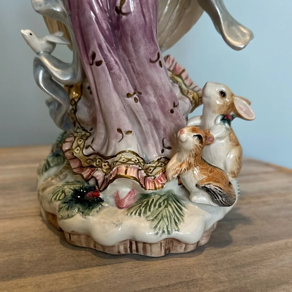 Fitz and Floyd Peaceable Kingdom Angel Holiday woodland animals candle holder